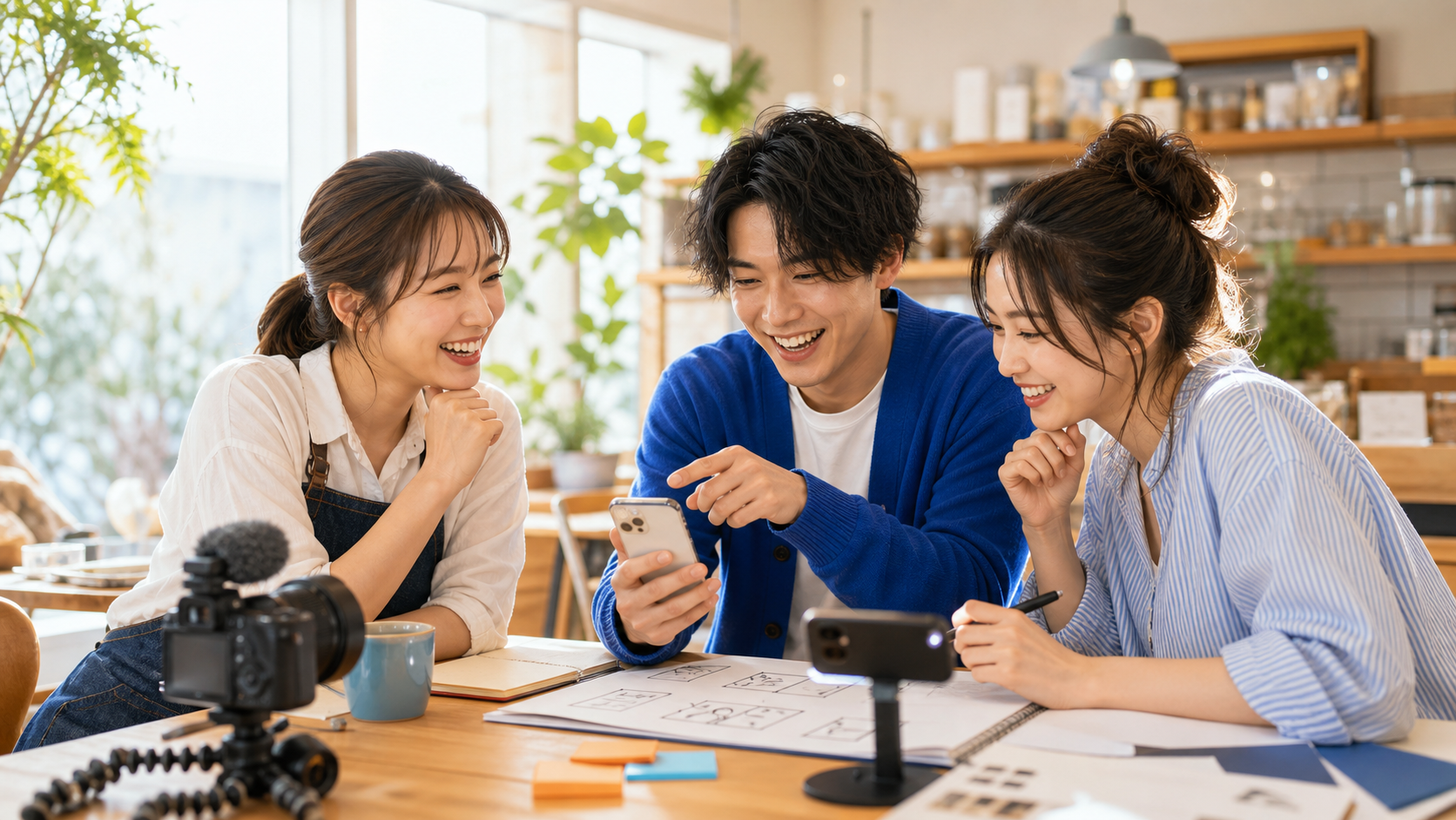 ショート動画制作について楽しく相談している様子