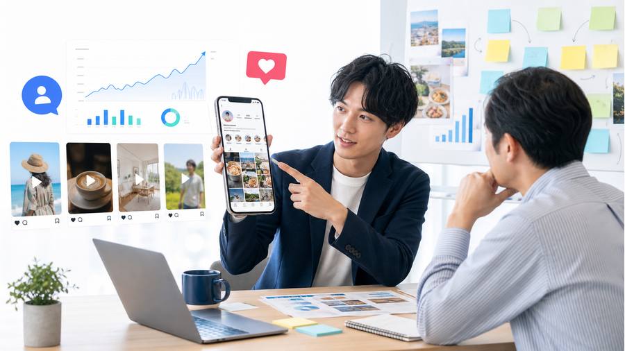 1万人以上の発信者が戦略を考えるイラスト